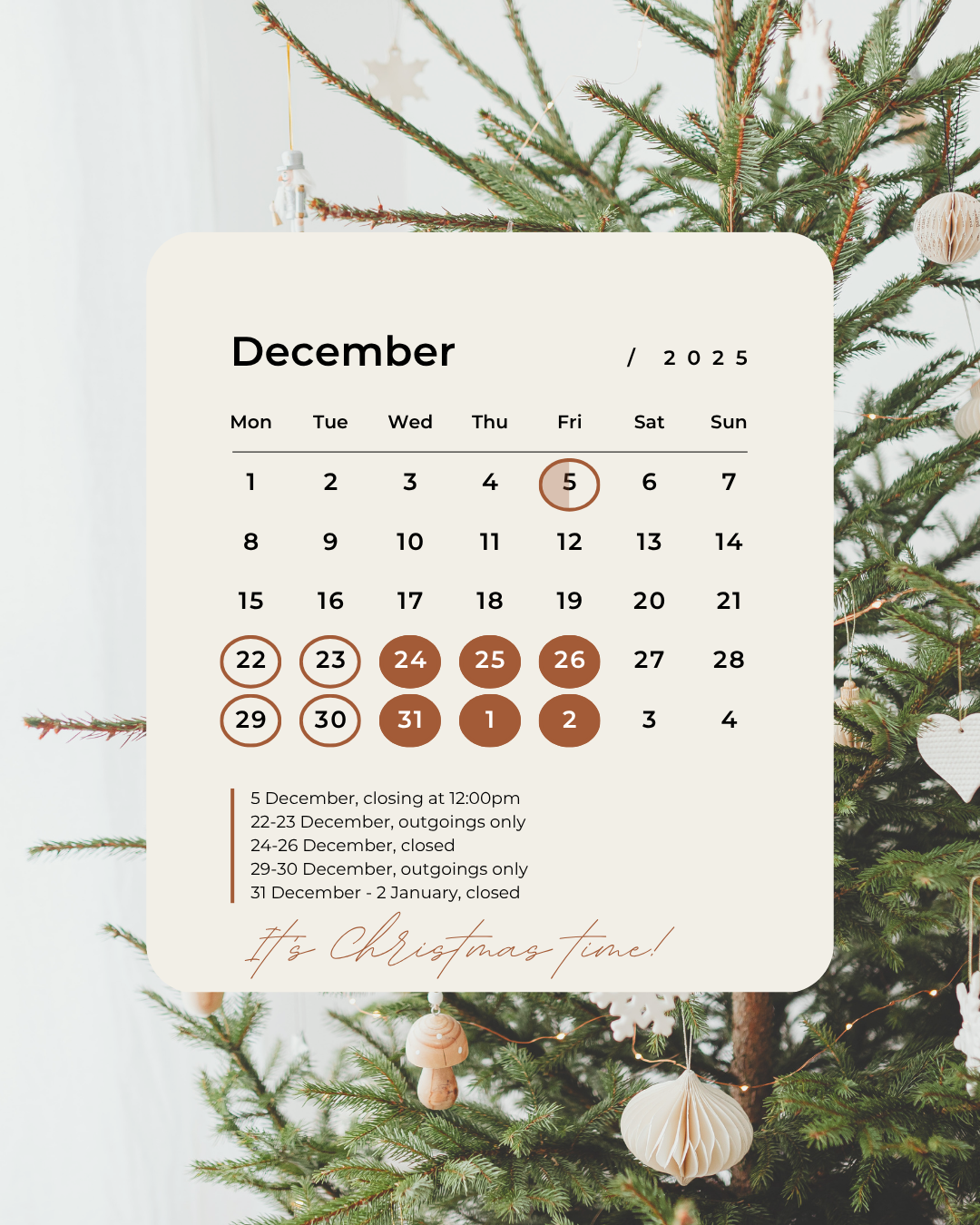 Christmas Closure and Shipping Notice