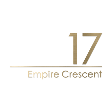 Extra large metallic house sign with No Base, brushed gold cut characters applied straight to the surface with no backing plate