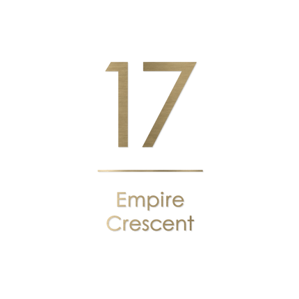 Large portrait metallic house sign with No Base, brushed gold cut characters applied straight to the surface with no backing plate