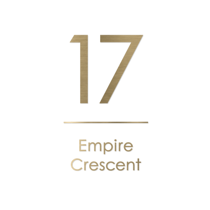 Extra large portrait metallic house sign with No Base, brushed gold cut characters applied straight to the surface with no backing plate