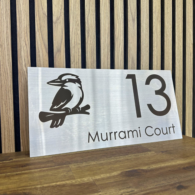 Extra Large 316 Stainless Custom Sign with Kookaburra Design – Laser Etched