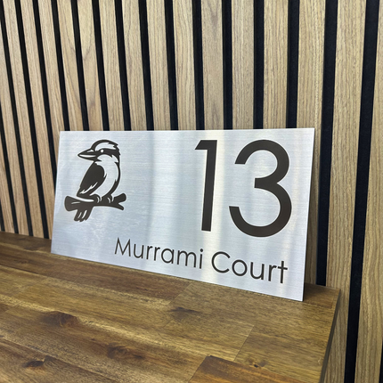 Extra Large 316 Stainless Custom Sign with Kookaburra Design – Laser Etched