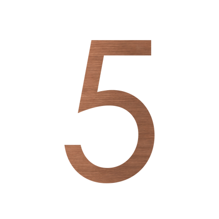 Brushed copper metallic house number 5