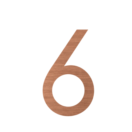 Brushed copper metallic house number 6