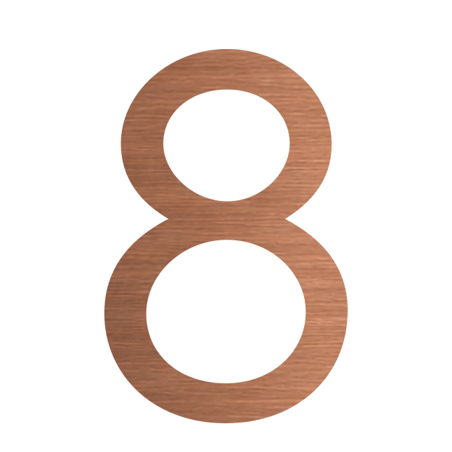 Brushed copper metallic house number 8, 120mm high