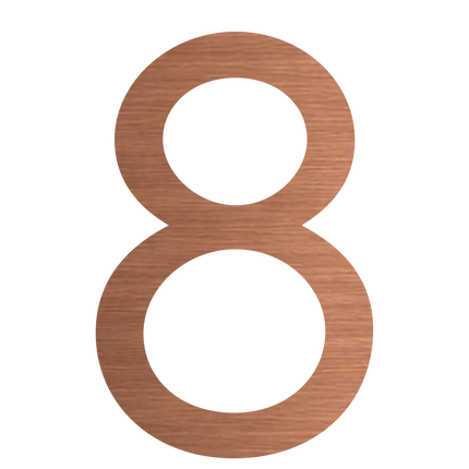 Brushed copper metallic house number 8, 150mm high