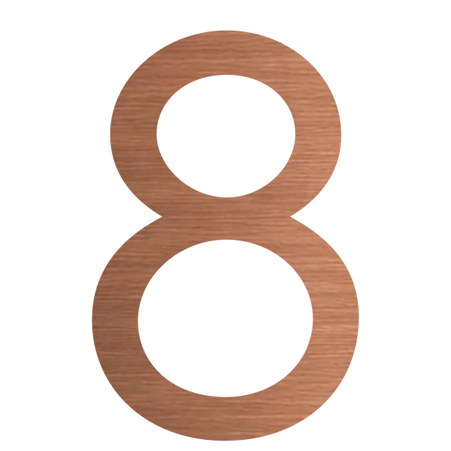 Brushed copper metallic house number 8, 150mm high