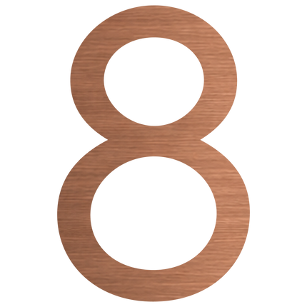 Brushed copper metallic house number 8, 200mm high