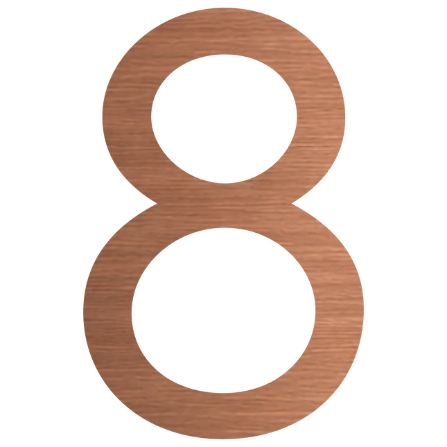 Brushed copper metallic house number 8, 200mm high