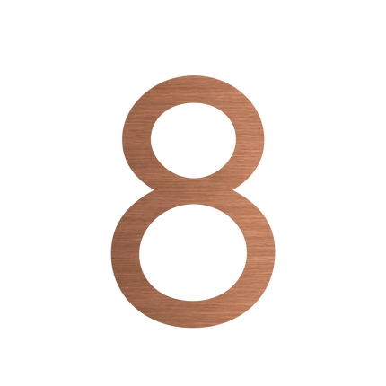 Brushed copper metallic house number 8