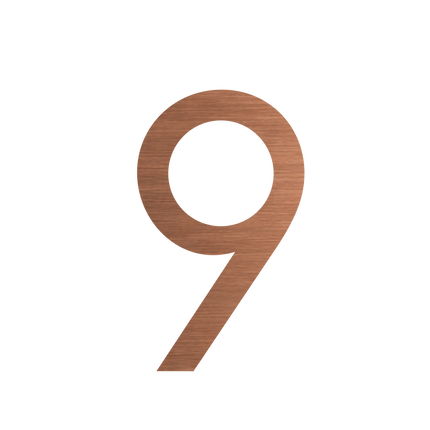 Brushed copper metallic house number 9