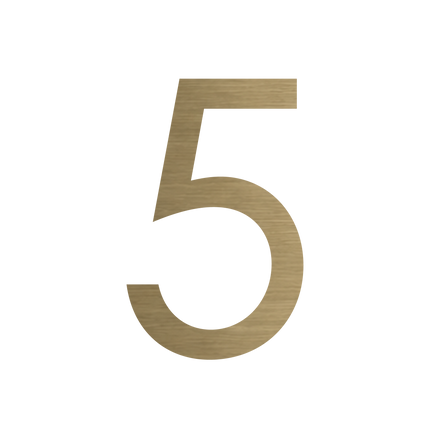 Brushed gold metallic house number 5