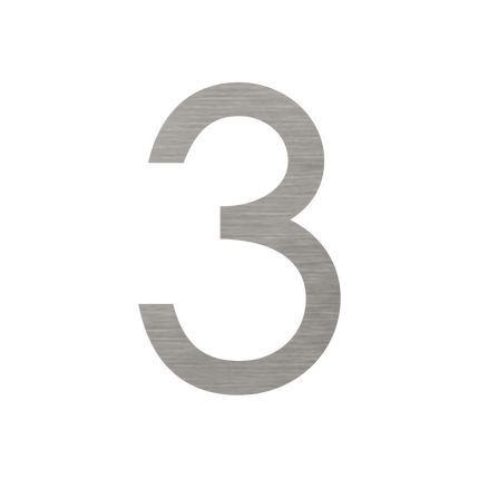 Brushed silver metallic house number 3