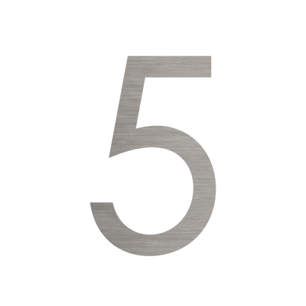 Brushed silver metallic house number 5