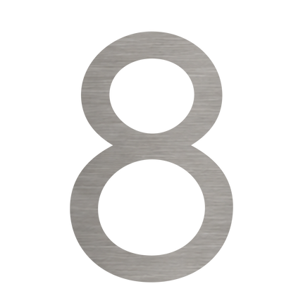 Brushed silver metallic house number 8, 120mm high