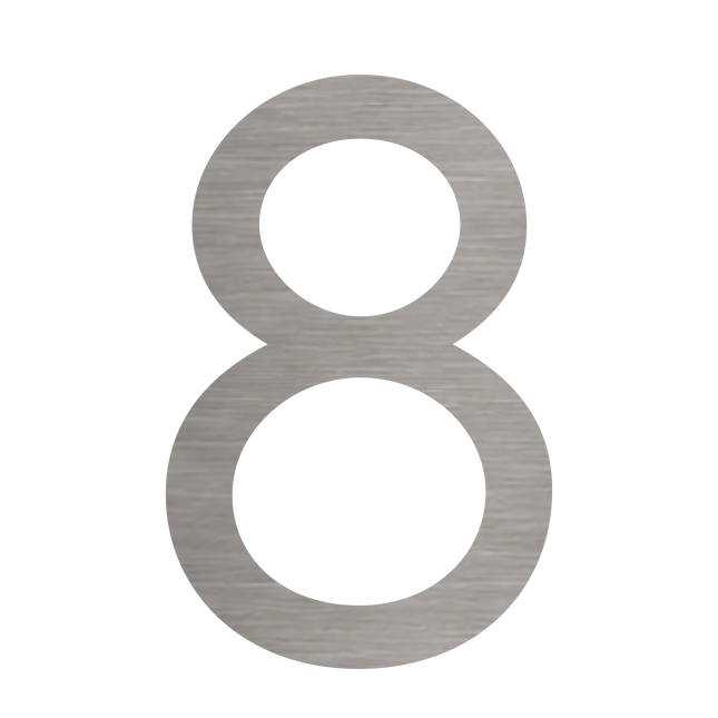 Brushed silver metallic house number 8, 120mm high