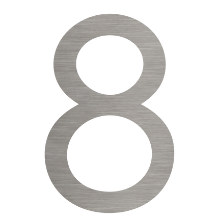 Brushed silver metallic house number 8, 150mm high