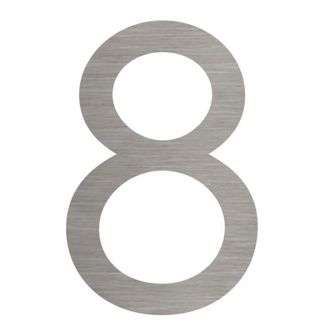 Brushed silver metallic house number 8, 150mm high