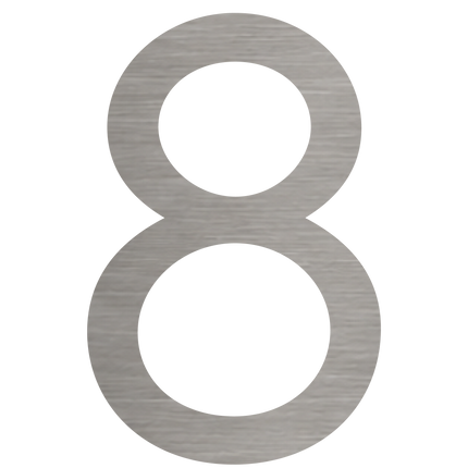 Brushed silver metallic house number 8, 200mm high