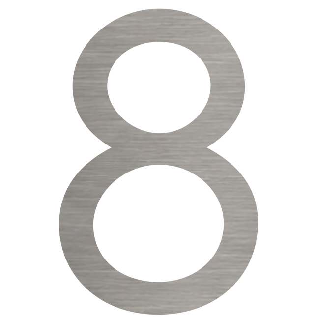Brushed silver metallic house number 8, 200mm high