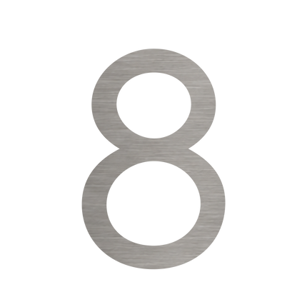 Brushed silver metallic house number 8, 75mm high