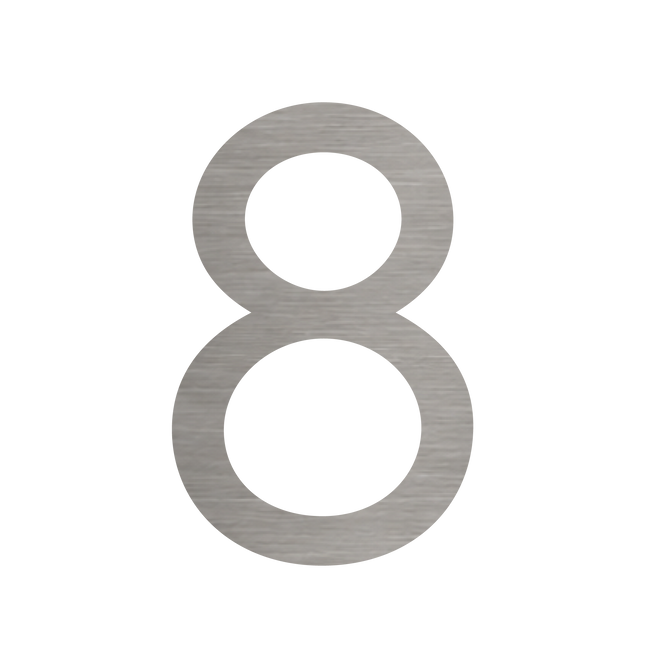 Brushed silver metallic house number 8, 75mm high