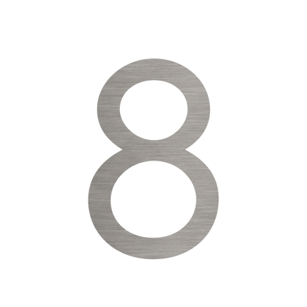 Brushed silver metallic house number 8