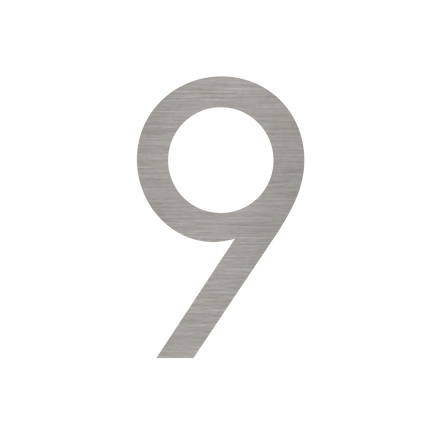 Brushed silver metallic house number 9
