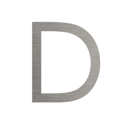 Brushed silver metallic house letter D