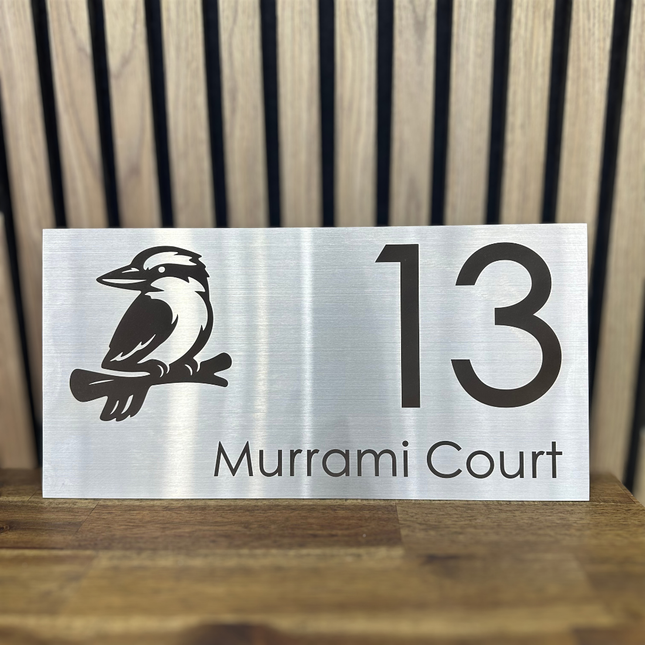 Medium 316 Stainless Custom Sign with Kookaburra Design – Laser Etched