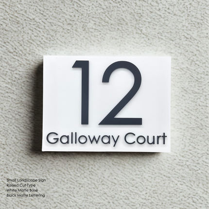 Small Landscape Sign Raised Cut Type White Matte Base Black Matte Lettering