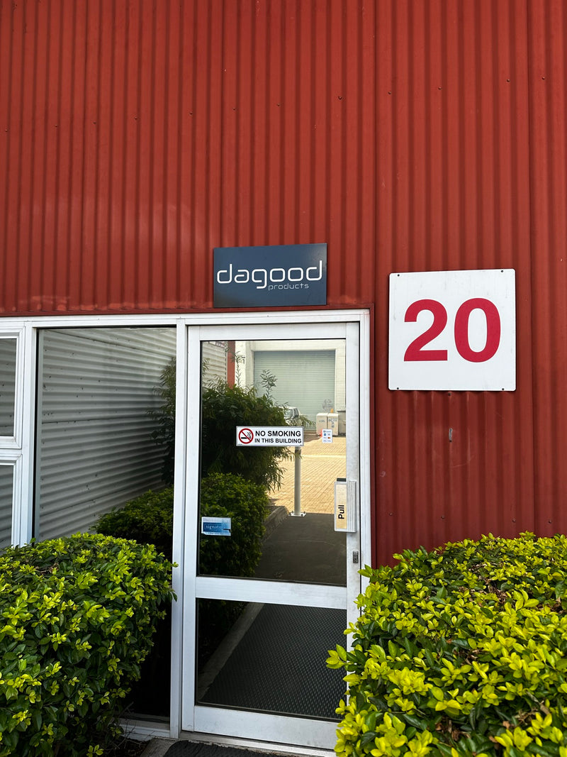 The Dagood sign on the door of the first warehouse